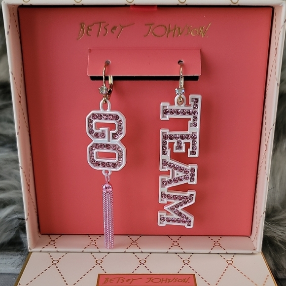 Betsey Johnson Jewelry - Betsey Johnson Pink 'Go Team' Dangle Earrings